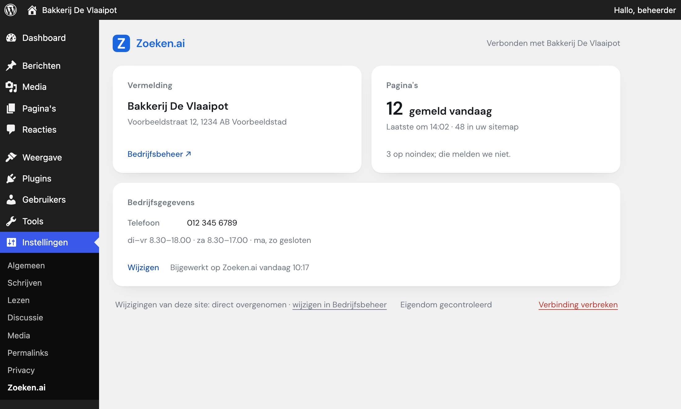 De plugin in WordPress: uw vermelding, pagina’s en bedrijfsgegevens